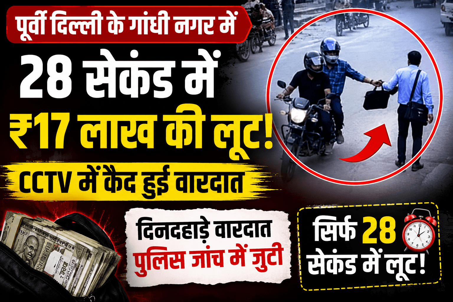 पूर्वी दिल्ली में 28 सेकंड में ₹17 लाख की लूट, CCTV में कैद हुई सनसनीखेज वारदात