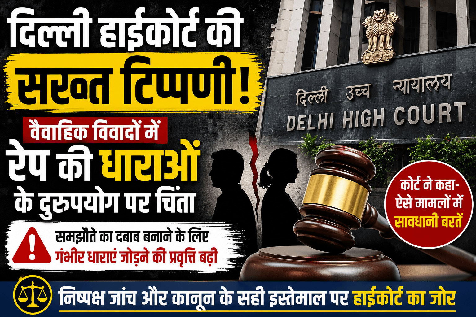 वैवाहिक विवादों में रेप की धाराओं के दुरुपयोग पर दिल्ली हाईकोर्ट की सख्त टिप्पणी