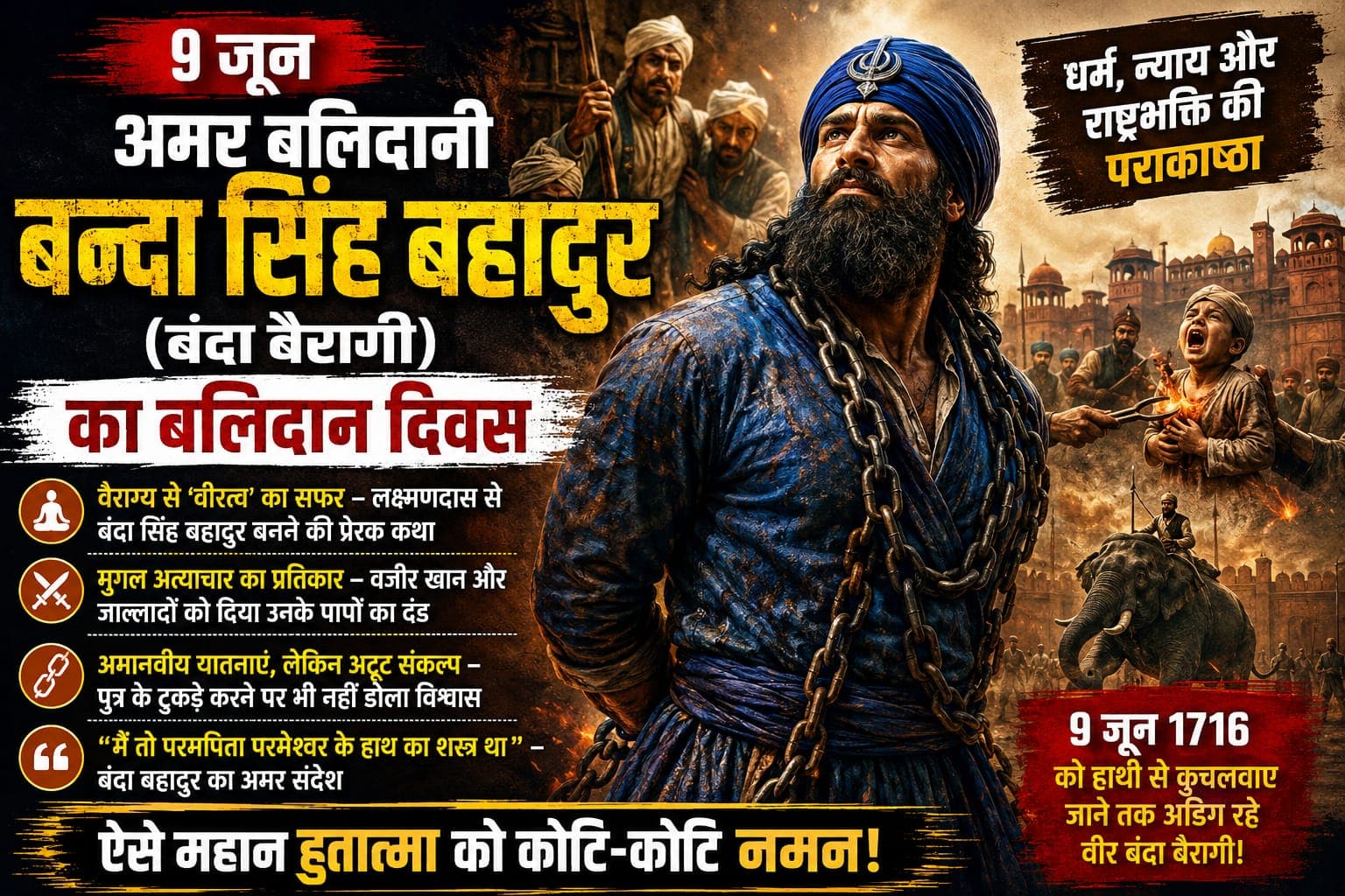 "9 जून: अमर बलिदानी वीर बंदा सिंह बहादुर का बलिदान दिवस"